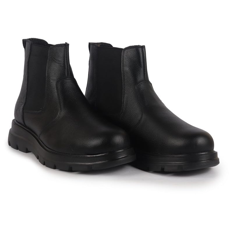 Image of FAUSTO Men Genuine Leather Slip On Boots | Chelsea Work Boots | Lightweight Memory Cushion Shoes | Formal Boots