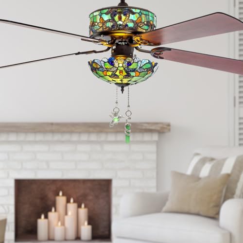 Image of Hummingbird Pattern Ceiling Fan Pull Chain,Pull Chain Extension Glow in The Dark,12in Fan Pull Chain Pendant,Ceiling Fan Chain Extender with Beaded Fluorescent Light Chains Ornaments, 2PCS