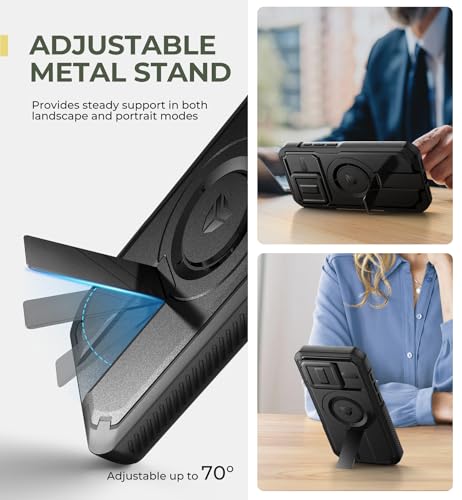 Dexnor for iPhone 15 Pro Case with Slide Camera Cover & Adjustable Kickstand & Built-in Screen Protector, Magnetic Rugged Shockproof Bumper Cases Heavy-Duty Magnetic Protective Cover,Black by Dexnor - Used condition - Image 5