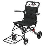 Lightweight Wheelchair for Adults, Escape Folding Wheelchairs, Compact Wheel Chair with Adjustable Footrests, Attendant Propelled, Padded Seat, Folding Transport Travel Transit Wheelchair (Black)