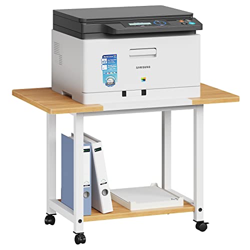 Yaohuoo Large Printer Stand With Storage Shelf, 2-Tier Under Desk Printer Tables For Small Spaces, Office Home Mobile Printer Cart Fit Fax Machine/3D Printer/Scanner(White) #TOP11