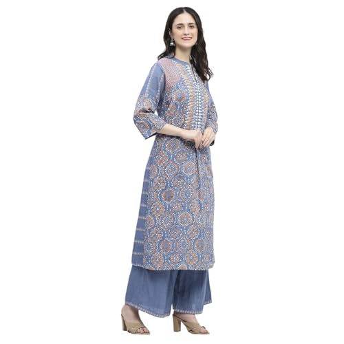 Image of BIBA Women Cotton Printed A-Line Suit Set