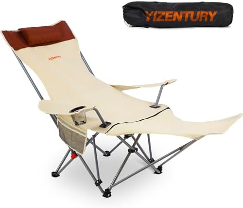 YIZENTURY Reclining Camping Chairs with Footrest Folding Lounge Chair Support 450 LBS, 150 Degrees Adjustable Backrest Camp Chair with Pillow