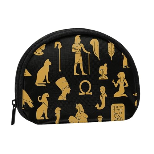 Portable Coin Purse Cultural Egypt Pattern Mini Zippered Money Pouch Card Holder