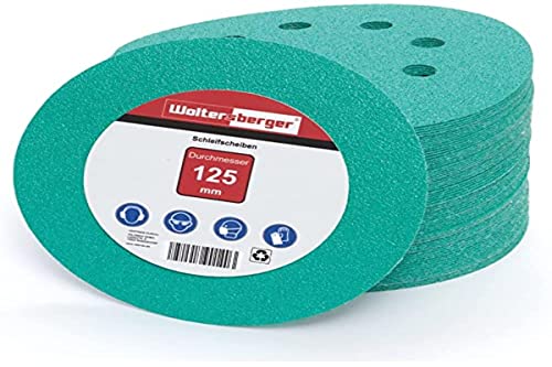 Woltersberger® Exzenter Schleifscheiben Ø 125mm | 8 Loch in grün | Schleifpapier für optimales schleifen, vielseitig einsetzbar, verschiedene Körnungen und Stückzahlen (50 Stück, P180 Körnung)