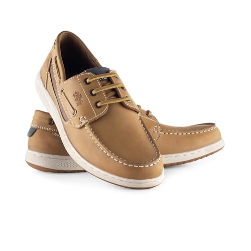 Image of Catesby Harvard Leather Mens Boat and Deck Shoes Lightweight Casual Summer Shoes, Tan, UK 9