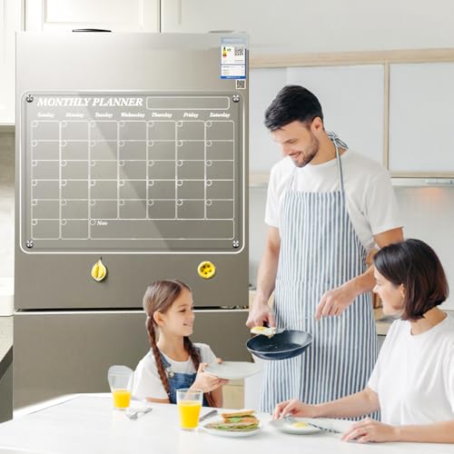 Magnetic Acrylic Refrigerator Calendar, 12" x 16" Clear Refrigerator Calendar Dry Erase Magnetic Refrigerator Planner Set with 5 Colored Highlighter Markers - Image 4