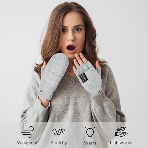 YSense Luvas femininas de inverno, pacote com 2 luvas de lã quentes conversíveis sem dedos para mulh
