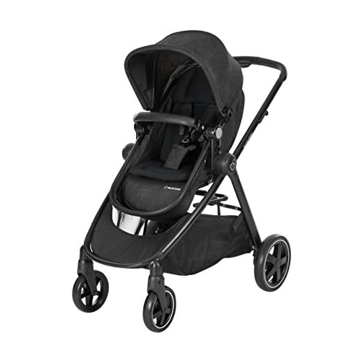 Maxi-Cosi Zelia barnvagn, lätt urban barnvagn från födseln, resesystem med bassinet, 0 månader – 3,5 år, 0 – 15 kg, Nomad svart, svart ram