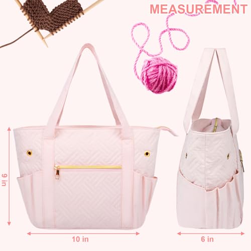 Veirdro Crochet Bag Organizer for Yarn Storage, Velvet Knitting Tote Bag with Double Handle for Crochet Accessories, Portable Travel Case for Yarn Balls, Crochet Hooks& Knitting Needles Holder (Pink) by Veirdro - Image 7