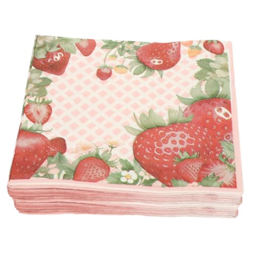 Operitacx 2paquet Serviettes Papier Motif Fraise Rouges Roses Jetables pour Déjeuner Dîner Mariage Anniversaire