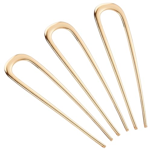 BEoffer French Hair Pin 3PCS Metal Hair Pins for Women Elegant French Twists, Buns and Updos with No Hair Damage, U-shaped French Pin Great Hold and Comfortable Keeps Hair in Place (Gold)