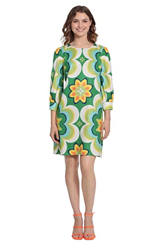 Donna Morgan Women's 3/4 Sleeve Kaleidoscope Printed Shift Dress, Green/Lime Green #TOP17