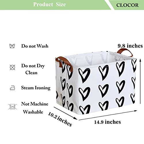 Image of CLOCOR Heart Rectangular Storage Bin, Collapsible Waterproof Books Box with Handles, Gift Baskets (Black Hearts)