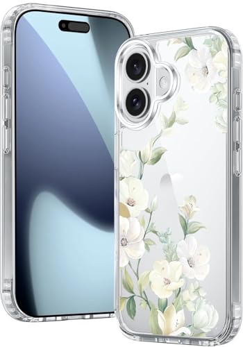 Image of Elzzi Clear Transparent Flower Cover for iPhone 17 Case Shockproof Floral Design Full Camera Protection Shockproof PC+TPU Transparent Cover for Girls & Women,(Green)