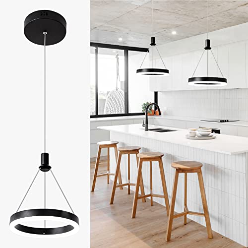 Viruhaka Dimmable Led Pendant Light Kitchen Island 15W Modern Dining Room Black Chandelier 1-Ring Pendant Lighting Bedroom Bedside 59In Cord Adjustable, 6000K Daylight… #TOP1