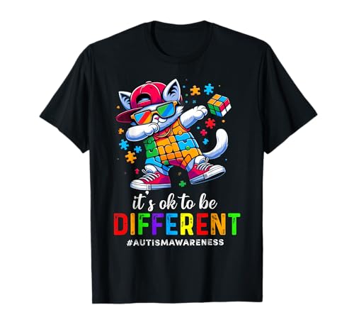It's OK to be Different Cool Autism Awareness Cute cat T-Shirt