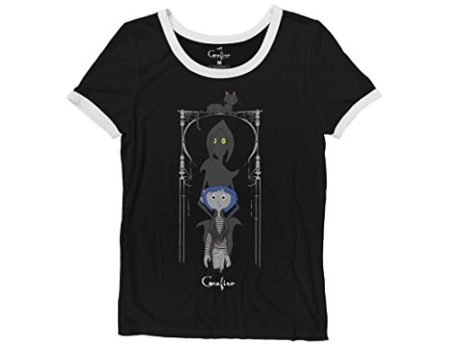 Ripple Junction Coraline Womens Be Careful What You Wish for Light Weight Ringer T-Shirt XL Black/White