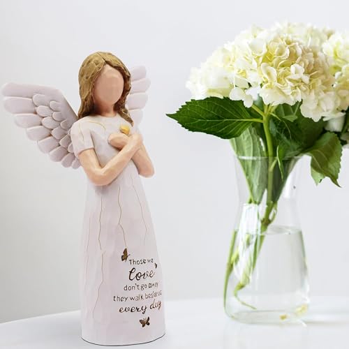 Figura de ángel de resina pintada 12.95 cm crema miniatura 4