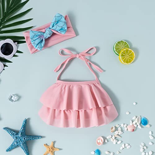 Baby Girls Swimsuit Baby Bathing Suits Ruffle Two Piece Infant Mermaid Bikini For Toddler Beach Swimming Pink #TOP5