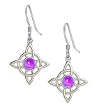 Pendientes Nudos de Bruja de Plata de ley 925, Piedras Naturales, Amuleto, 2 cm (Nudo de Bruja Amatista)