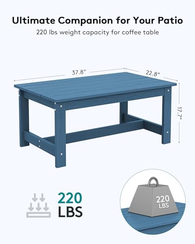 SERWALL HDPE Patio Coffee Table, Rectangle Outdoor Coffee Table, All-Weather Coffee Side Table for Balcony, Poolside, Deck, Garden, Blue