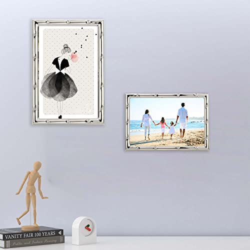 Yipinyin 4X6'' Bamboo Detail Designs Silver Metal Picture Frame 2Pack, Elegant Silver Plated Baby Nurse Photo Frames 4 X 6'' With Soft Touch Velvet Backing For Desktop And Wall Décor(Silver) #TOP3