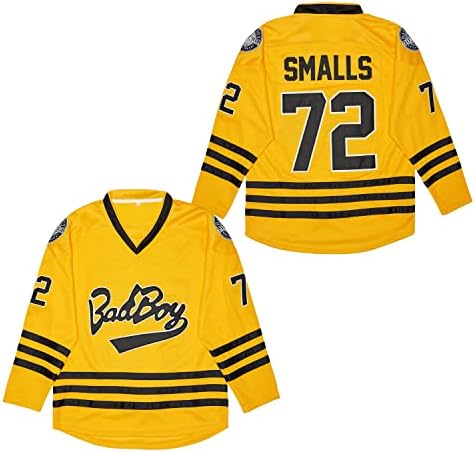 Men's Smalls #72 Bad Boy Yellow 90S Hip Hop Long Sleeve Hockey Jersey (Adult, M, Yellow)
