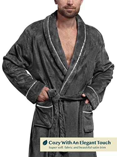 Pavilia Mens Robe, Soft Robe For Men, Fleece Warm Long Bathrobe For Bath Shower Spa With Shawl Collar And Pockets, Plush Microfiber - Dark Gray #TOP6