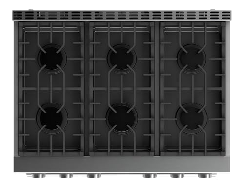 36 Inch Gas Range with 6.0 Cu.Ft True Convection Oven - 6 Sealed Burners, 6 Functions, Heavy Duty Continuous Grates, Stainless Steel, Freestanding/Slide-In Installation, Silver