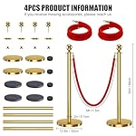 kaiyomi 4Pcs Stanchions with Red Velvet Ropes Set, 5 Feet Velvet Ropes and Posts Poles for Red Carpet Party Decoration and 360° Photo Booth (Golden) - Image 2