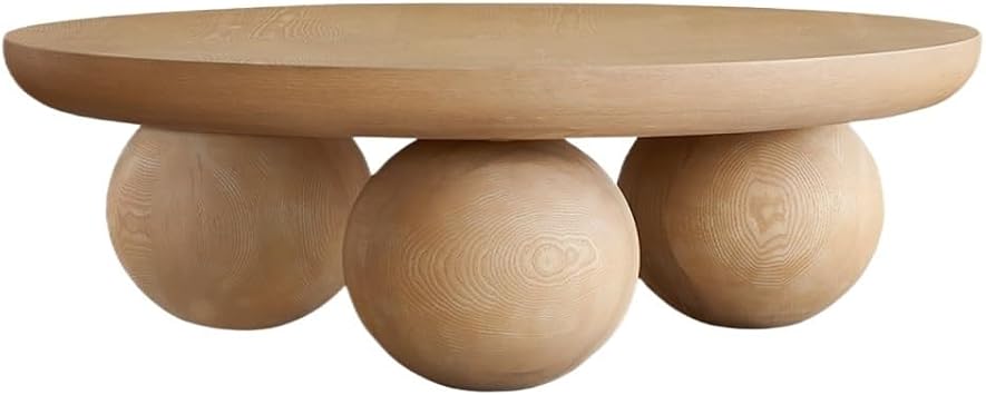 Coffeetable 95x35cm Polka Dot Coffee Table Retro Solid Wood Storage, Round Terrace Leisure Wabi-sabi Style Creative Spherical Low Desk Coffee Tables for Living Room