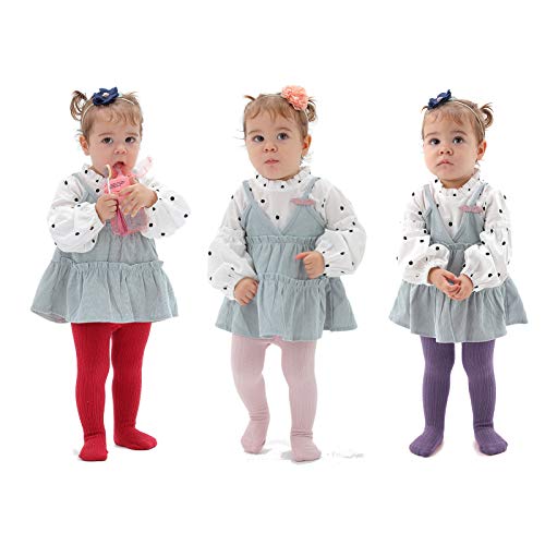 Image of EPEIUS Baby Girl Tights Cable Knit Cotton Seamless Footed Leggings 0-6Y | STAY-UP BABY TIGHTS. High elastic waist, smooth toe. Fits 0-3m newborn, infant & toddler. Ideal for daily wear & dresses.