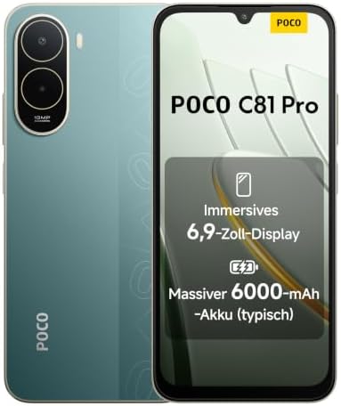 Poco C81 Pro 4+256GB, 6000mAh, 120Hz, 6,9" Display, 13MP KI-Doppelkamera, Grün, 1 Jahr Garantie