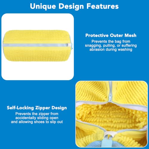 Dntorx 2 PCS Shoe Washing Machine Bag Shoe Laundry Bags, Yellow & Blue Chenille Mesh Shoe Bag for Washing Machine with L-Shaped Zipper, Fits Sneaker Tennis Shoes — view 6