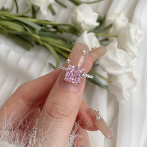 3CT Radiant Cut Lab Grown Diamond Ring for Women, 18K White Gold Plated Rings for Wedding Anniversary Engagement, D Color VVS1 Clarity Sterling Silver Band Simulated Ring Band Premium Collection 5