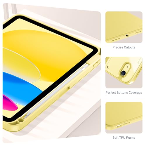 ProCase iPad 11世代/10世代 ケース iPad（A16）11インチ 2025/10.9インチ 2022通用 ペン収納 フォリオケース 耐衝撃 保護カバー オートスリープ対応 (イエロー)
