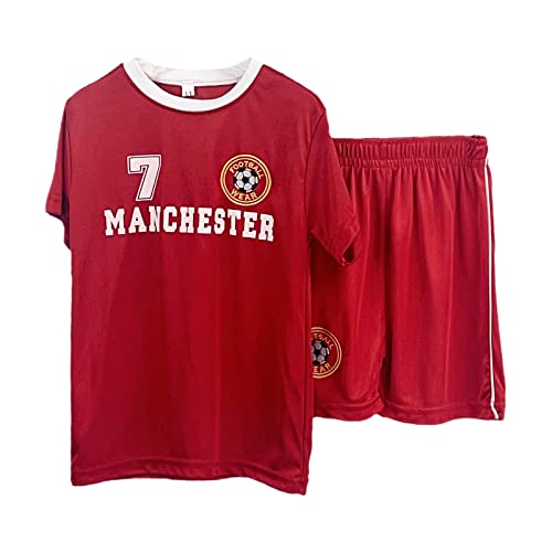 Ensemble de football pour garçon, t-shirt et short d'été, haut d'entraînement pour fille, cadeau unisexe, couleur : Manchester Red - Taille : 5-6 ans