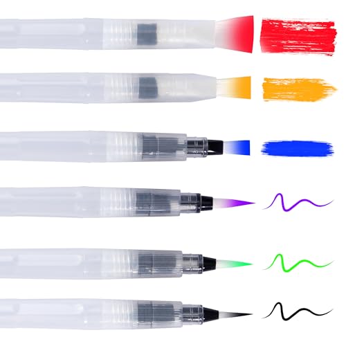 Pinceles Acuarela 6 Piezas Lápices de Acuarela de Agua con depósito Water Brush Pen Pincel de Agua para Pinturas de Acuarela, Rotuladores, Pincel de Escritura