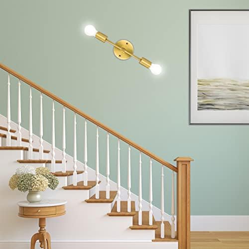 LAKONEI 2 Pack Brushed Brass Bathroom Wall Light Sconce 2 Lights Vanity Wall Lamp Modern Pole Wall Mount Lighting Fixture Gold Industrial Vanity Mirror Light for Hallway Kitchen Living Room