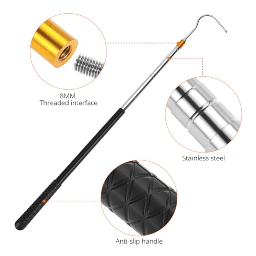 QWORK® Teleskopstange mit Haken, 41.5-148cm Einziehbare Edelstahlstange mit Rutschfestem Griff, Markisenöffner, für Camping & Outdoor
