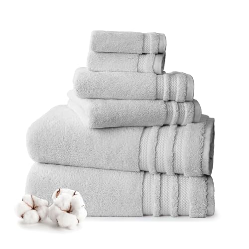 TRIDENT Luxury Hotel Collection, Extra Large Bath Towels, 100% Cotton, Zero Twist, 6 Piece Set -2 Bath, 2 Hand, 2 Washcloths, 625 GSM, Super Soft, Extra Absorbent (Grey)