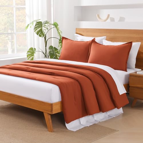 Andency Burnt Orange California King Comforter Set - 7 Pieces Terracotta Bed in a Bag Cal King Bedding Comforter Sets, Summer Solid Soft Lightweight Comforter with Sheets, Pillowcases & Shams by Andency - Image 7