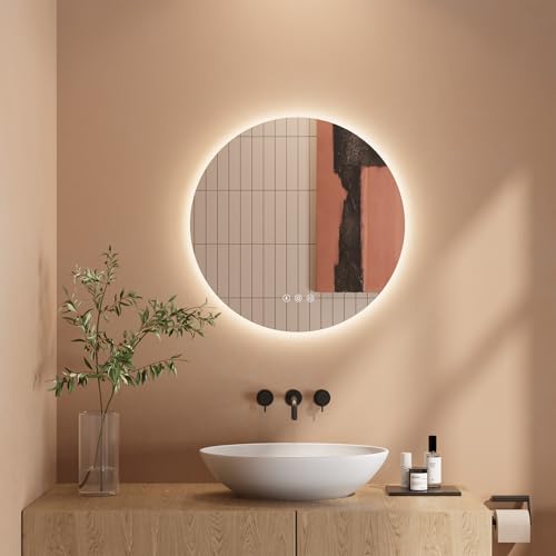 Dripex Specchio Bagno LED 50 cm - Rotondo Specchio da Trucco con Luce - Anti Nebbia - 3 Temperature Colore e Dimmerabile 3000K-6500K- HD Moderno Specchio da Parete con Funzione memoria-IP44
