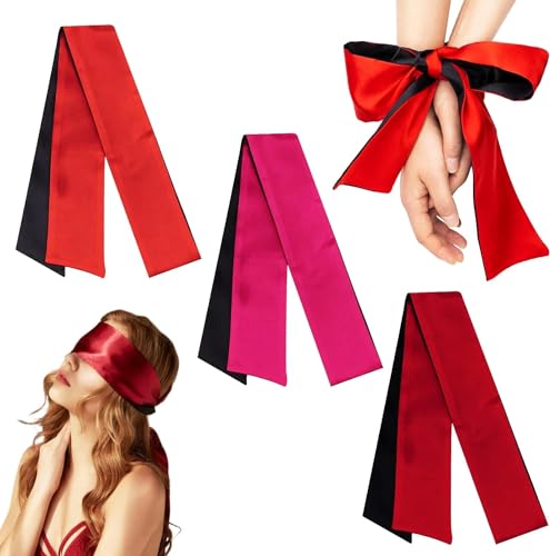 Lot de 3 Bandeau Yeux Nuit Sexy, Masque Oeil de Sommeil Satin, Blindfold, Satin Bandeau Oeil, pour Les Adultes Couples Amoureu, 135 x 7 cm, Noir Rouge