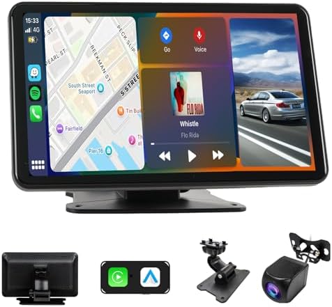 Haudio Portable Carplay Screen for Car,for Wireless Carplay & Android Auto,7" HD Touch Screen Portable Navigation Radio Vedio Player with Bluetooth WiFi,Live Navigation,Voice Control,Mirror Link
