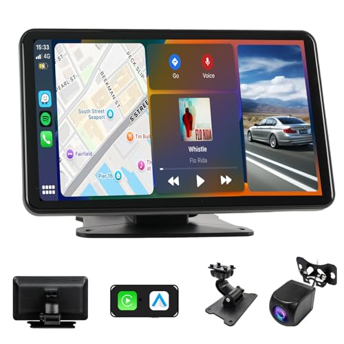 Haudio Car Audio portatile per Apple Carplay wireless e Android Auto, 7 pollici schermo touch portatile wireless con telecamera di backup con Bluetooth WiFi,Controllo vocale,FM,AUX,Mirror Link