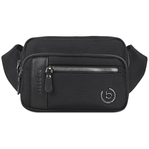 bugatti Nero, hochwertige Bauchtasche mit Lederakzenten, Hüfttasche, Gürteltasche, Schwarz