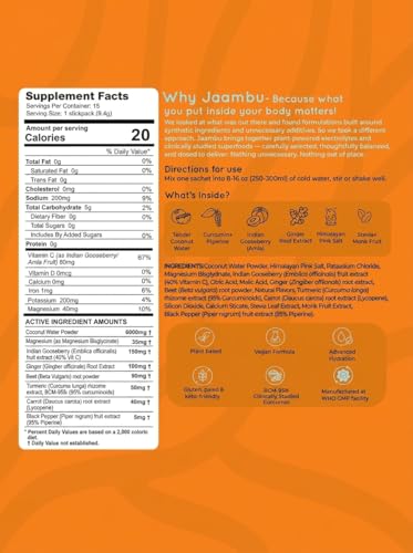 Jaambu Life | CocoBoost+ Electrolyte & Immunity Drink Mix | Plant-Based Hydration with Coconut Water & BCM-95® Curcumin | 15 Stick Packs (Tropical Punch)