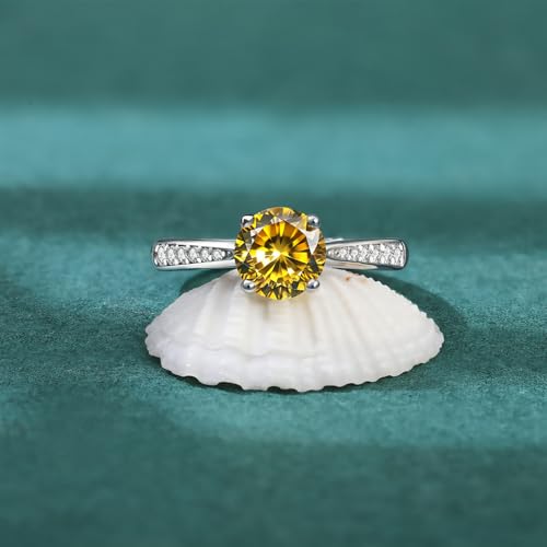 925 Sterling Silver Yellow Round Zircon Engagement Ring, Four-claw Inlaid 7x7mm Stone Size Width 2mm, Fashion Promise Ring for Women3